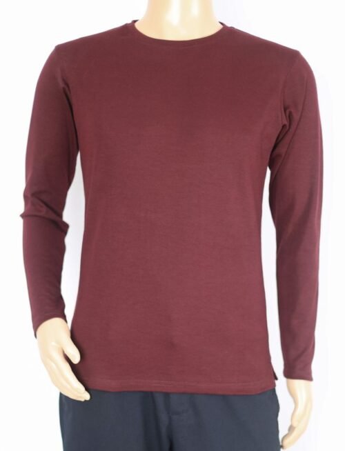Playera Cuello Redondo-Manga Larga-Vino-Caballero