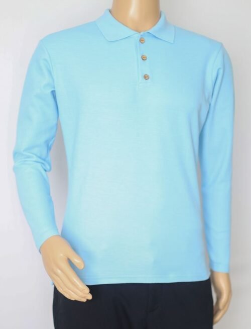 Playera Polo-Manga Larga-Azul Cielo-Caballero
