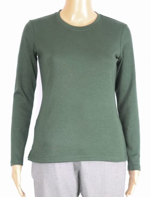 Playera Cuello Redondo-Manga Larga-Verde Olivo-Dama