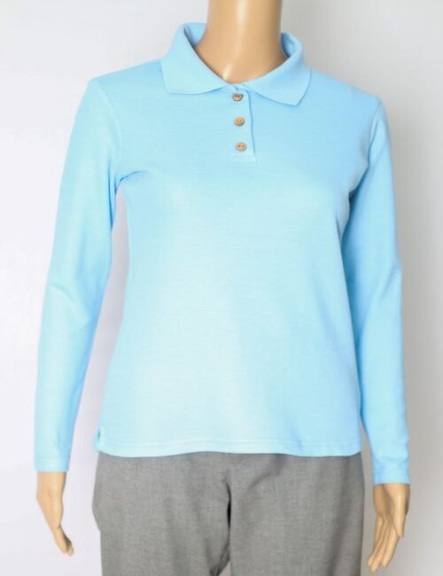 Playera Polo-Manga Larga-Azul Cielo-Dama