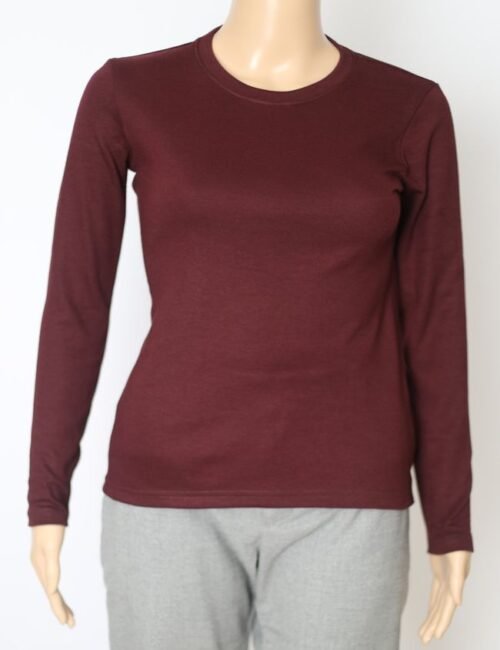 Playera Cuello Redondo-Manga Larga-Vino-Dama