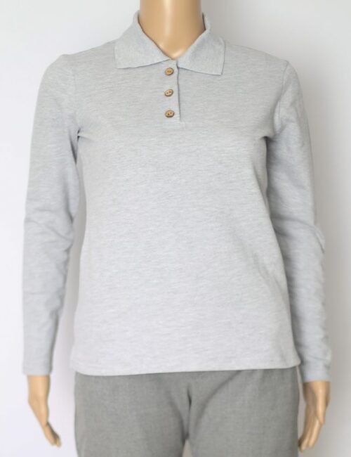 Playera Polo-Manga Larga-Gris Jaspe-Dama