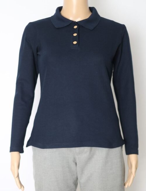 Playera Polo-Manga Larga-Azul Marino-Dama